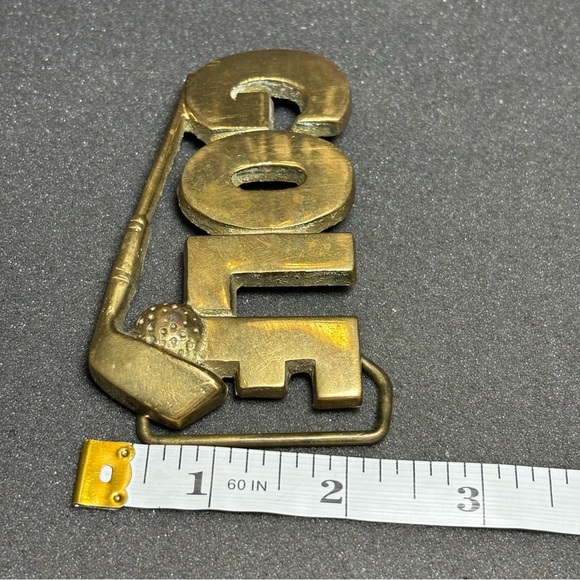 Solid Brass Belt Buckle "GOLF" Block Letters Heavy Men’s Buckle Gold Tone - Picture 4 of 4